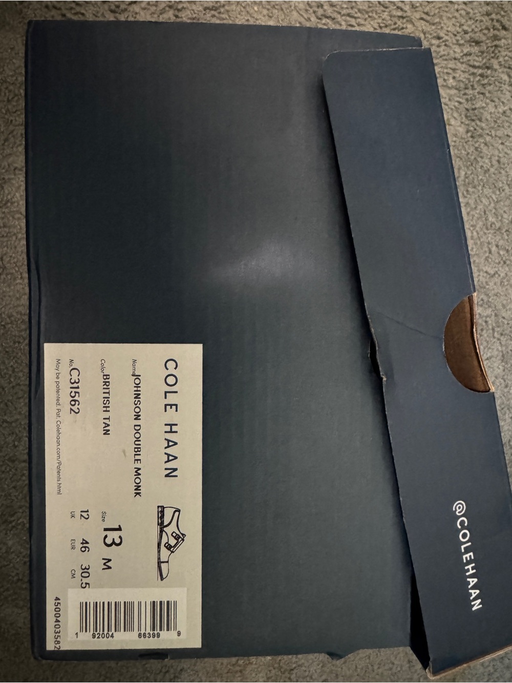 Cole Haan Navy and Brown Shoe Box with White Label